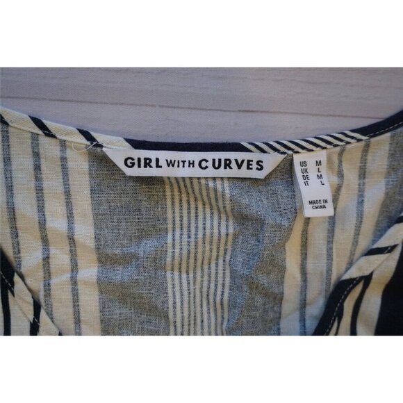 Girl With Curves Black & White Striped Belted Midi Dress - Size M - Picture 2 of 9